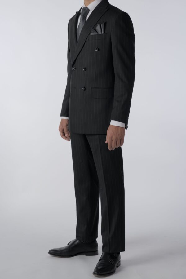 2-Delig Double Brest Zwart Grijs Gestreept