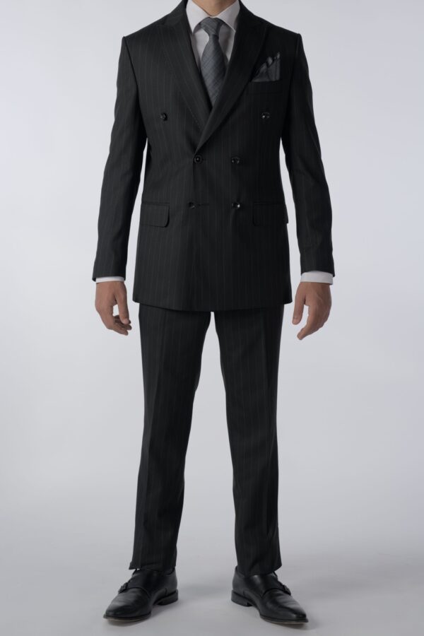 2-Delig Double Brest Zwart Grijs Gestreept